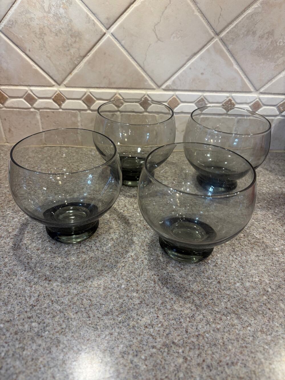 Vtg MCM Smokey Glass Bubble Glasses Rocks Glasses Barware Cocktail set of 4